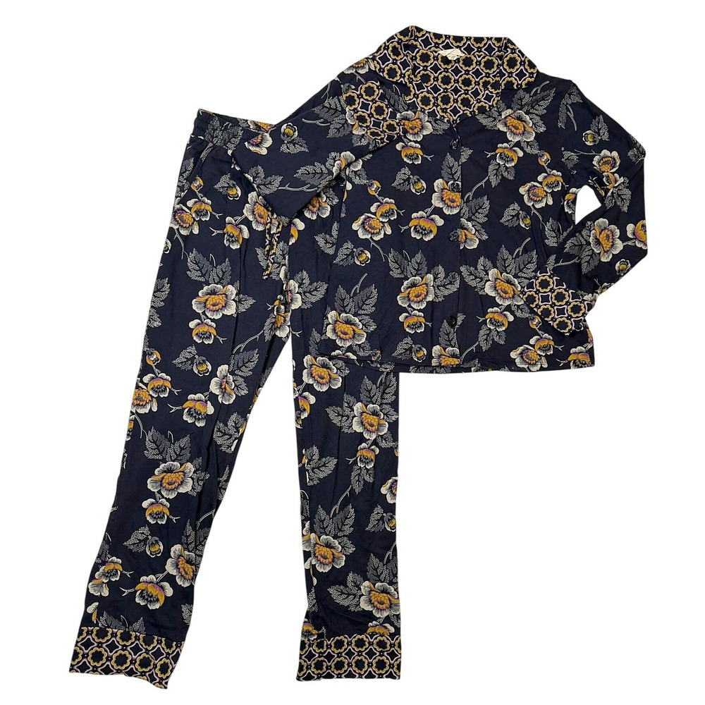Vera Bradley Pajama Set Womens Small Navy Blue Floral 2 Piece Sleepwear PJ Set